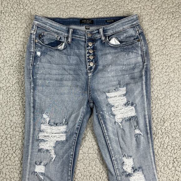 Judy Blue Skinny Fit Jeans 13/31 High-Rise Distressed Button Fly Frayed Hem - Picture 3 of 11